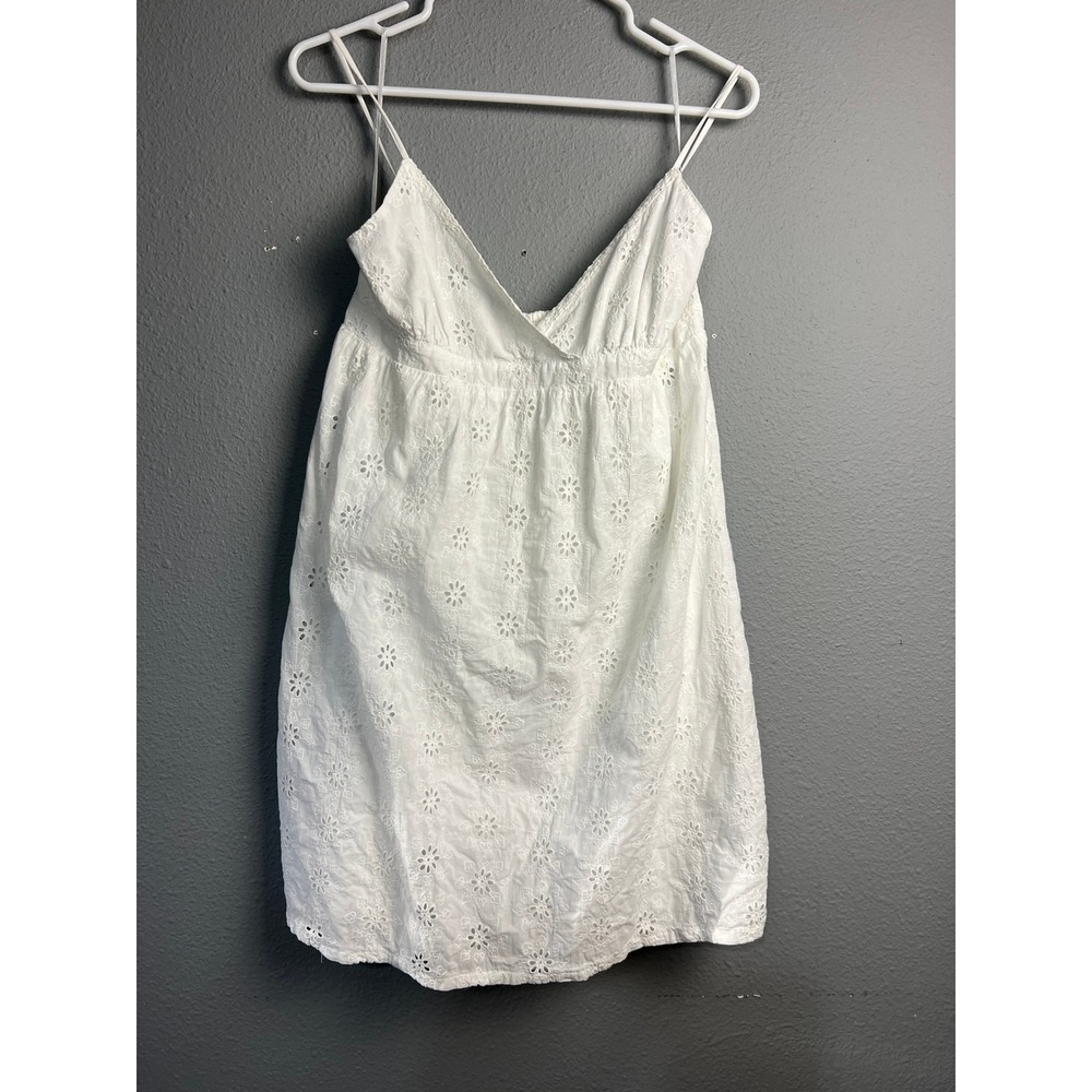 Aeropostale White Floral Eyelet Cotton Mini Dress Smocked Back Youth Large